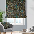 Roleta rzymska ciemnoturkusowo złota z miękkiej tkaniny w elegancki ornamentowy wzór