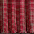 Zasłona szyta na taśmie 5 cm czerwona z etaminy o geometrycznym wzorze w kratę, z dodatkiem bawełny