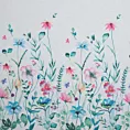 Zasłona biało, niebieska z nadrukiem malowanych kwiatów z etaminy 140x250 cm przelotka - LILIAN