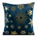 Poszewka na poduszkę 45x45 cm welwetowa, granatowo złota zdobiona śnieżynkami JOY