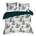 Pościel świąteczna 160x200 cm, kolor biały, zielony zdobiona uroczym nadrukiem ROLAND