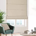 Roleta rzymska beżowa z tkaniny zaciemniającej typu dimout o naturalnym splocie, z efektem melanżu
