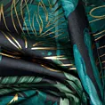 Zasłona welwetowa czarno, zielona ze wzorem egzotycznych liści 140x270 cm taśma - DAVOS