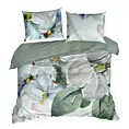 Pościel 160x200 cm z makosatyny bawełnianej kolor biały, zielony z subtelnym nadrukiem kwiatów ALICE Eva Minge