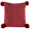 Poszewka na poduszkę 45x45 cm o plecionej strukturze czerwono biała z pomponami