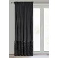 Zasłona czarna zdobiona futerkiem 140x270 cm taśma - MARION