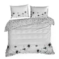 Pościel dwustronna 220x200 cm satyna bawełniana kolor biały, szarobeżowy  z motywem kwiatów Eurofirany Premium