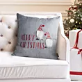 Poszewka na poduszkę świąteczna 45x45 cm srebrno, czerwona zdobiona aplikacja małych skrzatów