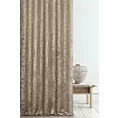 Zasłona szyta na taśmie 5 cm beżowo złocista z grubej, welwetowej tkaniny z geometrycznym wzorem, zdobiona delikatnie połyskującym nadrukiem