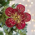 BORDOWY KWIAT DEKORACYJNY NA CHOINKĘ ZE ZŁOTYM AKCENTEM 20 cm EUROFIRANY
