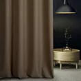 Zasłona szyta na flexach brązowa o naturalnym charakterze, z widocznym, ozdobnym splotem