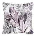 Poszewka na poduszkę 45x45 cm welwetowa, biało fioletowa zdobiona nadrukiem egzotycznych liści DAVOS DESIGN 91