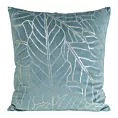 Poszewka na poduszkę 45x45 cm welwetowa niebieska z nadrukiem błyszczących liści BLINK 32
