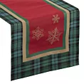 Bieżnik na stół zielono, czerwony 45x140 cm gobelinowy STAR z motywem złotych śnieżynek i ozdobnej kantą kraty