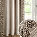 Zasłona ciemnobeżowa z welwetu zdobiona aplikacją 3D róż 140x270 cm taśma - ROSES Eva Minge