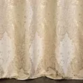 Zasłona szyta na taśmie 5 cm kremowo złota z szenilowej tkaniny w drobny geometryczny wzór przetykany błyszczącą nicią