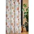 Zasłona szyta na taśmie 5 cm jasnokremowo pomarańczowa z tkaniny o naturalnym splocie z kwiatowym nadrukiem