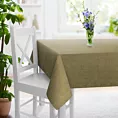 Obrus szyty oliwkowy z miękkiej w dotyku tkaniny szenilowej