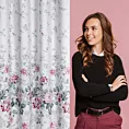 Zasłona srebrno różowa z kwiatowym nadrukiem, z lekkiej mikrofibry 140x250 cm przelotka - LEA - Design 91
