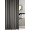 Zasłona szyta na taśmie 5 cm szara z gładkiej tkaniny zaciemniającej typu dimout wykończona obciążnikiem