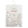Obrus na stół beżowo, biały 85x85 cm welwetowy HOLLY z motywem świątecznymi i ozdobną kantą w kratę