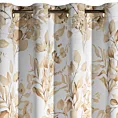 Zasłona beżowo, złota zaciemniająca z roślinnym nadrukiem i błyszczącymi akcentami 140x250 cm przelotki - OLENI
