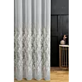 Firana szyta na taśmie 5 cm naturalno kremowa z miękkiej tkaniny typu ADEN z efektem deszczyku, zdobiona haftem roślinnym, wykończona obciążnikiem