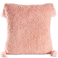 Poszewka na poduszkę 45x45 cm o strukturze miękkiego futra pudrowo różowa z ozdobnymi chwostami ELDA