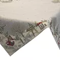 Obrus popielato, złoty 140x180 cm gobelinowy z motywem zimowej wioski