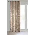 Zasłona beżowo, szampańska zdobiona nadrukiem błyszczących kwiatów 140x250 cm przelotka - CELIA