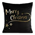 Poszewka na poduszkę 45x45 cm welwetowa, czarno złota świąteczna zdobiona złotym nadrukiem ASTRA
