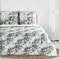 Pościel 220x200 cm bawełniana kolor biały, stalowy dwustronna z wzorem botanicznym NIKA 53