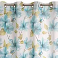 Dekoracja okienna biało, niebieska z lekkiej etaminy z nadrukiem kwiatów, półtransparentna 140x250 cm przelotka SOFIA