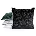 Poszewka na poduszkę 45x45 cm ciemnozielono, srebrna z haftowanym świątecznym motywem i ozdobnymi frędzlami