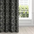 Zasłona czarno, zielona z wzorem pionowych fal, z welwetu 140x250 cm przelotka - POLA