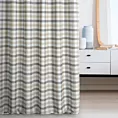 Zasłona szyta na tunelu beżowo grafitowa z tkaniny o naturalnym splocie z nadrukowanym wzorem w kratę