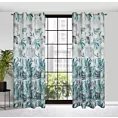 Zasłona granatowo, turkusowa zdobiona nadrukiem roślinnym 140x250 przelotka - PILAR