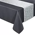 Komplet obrus z bieżnikiem stalowo, srebrny 140x300 cm ANITA 6 zdobiony subtelnym wzorem liści