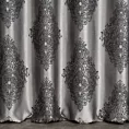 Zasłona szyta na taśmie 5 cm popielata z tkaniny w klasyczny wzór ornamentowy z drobnym błyszczącym akcentem
