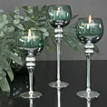 Świecznik bankietowy szklany CLOE na wysmukłej nóżce srebrno-zielony