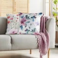 Poszewka na poduszkę 45x45 cm welwetowa, biało różowa z nadrukiem pastelowych kwiatów VELVET 152 Eurofirany Premium