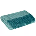 Koc akrylowy 130x170 cm miętowo, turkusowy jedwabisty w dotyku z drobnym strukturalnym wzorem i frędzlami AKRYL 3 Eurofirany Premium