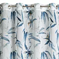 Firana biało, niebieska z etaminy z nadrukiem egzotycznych liści półprzezroczysta 140x250 cm przelotka