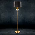 Lampa stojąca do salonu czarno, złota KAJA na podstawie łączącej szkło i metal z welwetowym abażurem