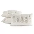 Poszewka na poduszkę świąteczna 30x50 cm kremowo, złota z przyjemnego futerka zdobiona haftem choinek