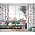 Zasłona biało, różowa zdobiona nadrukiem kwiatów 140x250 cm przelotka ROSELIN