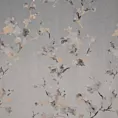 Zasłona welwetowa srebrno, szampańska z nadrukiem kwiatu jabłoni 140x270 cm taśma - SELENA