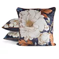 Poszewka na poduszkę 45x45 cm welwetowa  granatowo, kremowa z motywem kwiatów FLORA 1