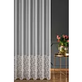 Tkanina firanowa lekka mikrosiateczka zdobiona ornamentowym dwukolorowym haftem z metaliczną nicią