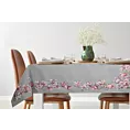 Obrus popielato, różowy 140x180 cm gobelinowy zdobiony motywem kwiatów magnolii